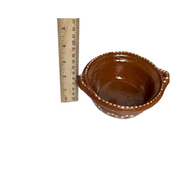 Handmade Terracotta Lidded Bowl | Mexican Folk Pottery Cazuela Repaired Handle - Picture 4 of 9